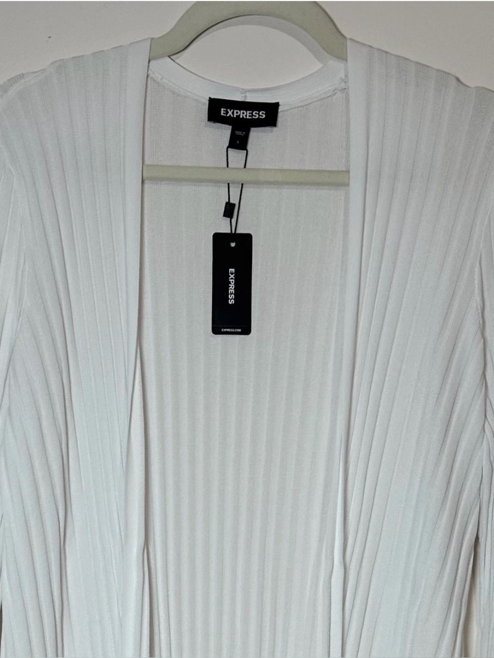 EXPRESS White Textured-Ribbed Open-Front Cardigan – Size L